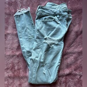 AMERICAN EAGLE Hi rise jegging light green ripped distressed long length pants